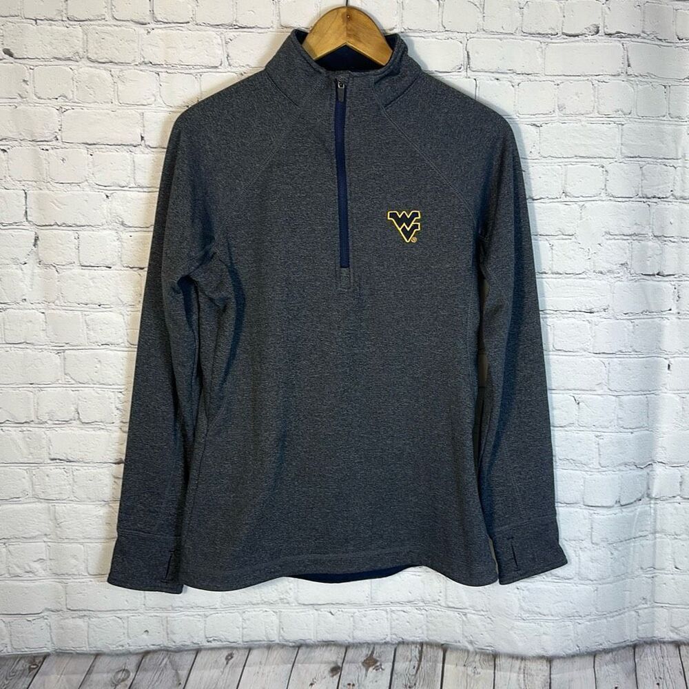 West‎ Virginia Mountaineers WVU Quarter Zip Gray Sweatshirt size M Medium